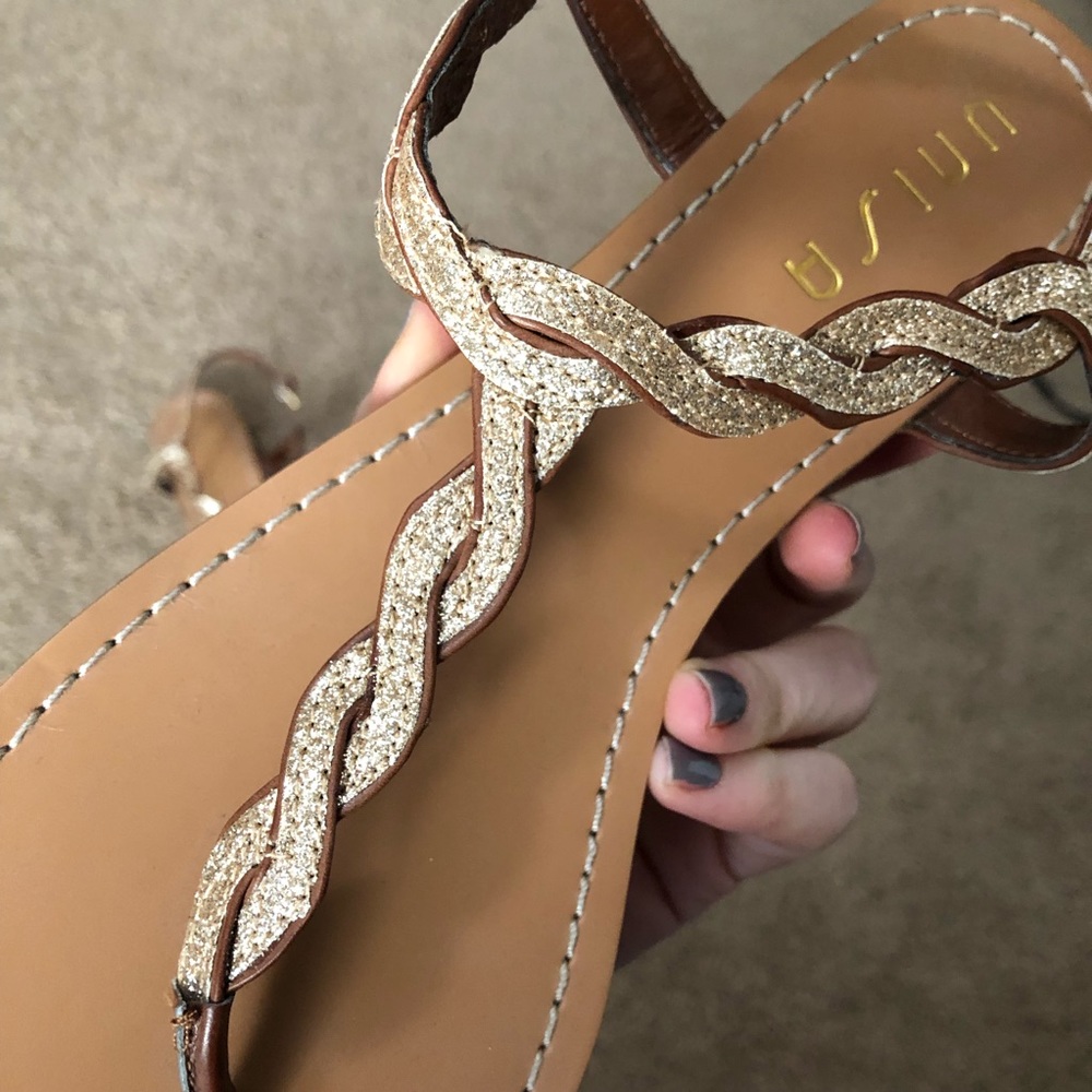 Practically new gold braided sandals